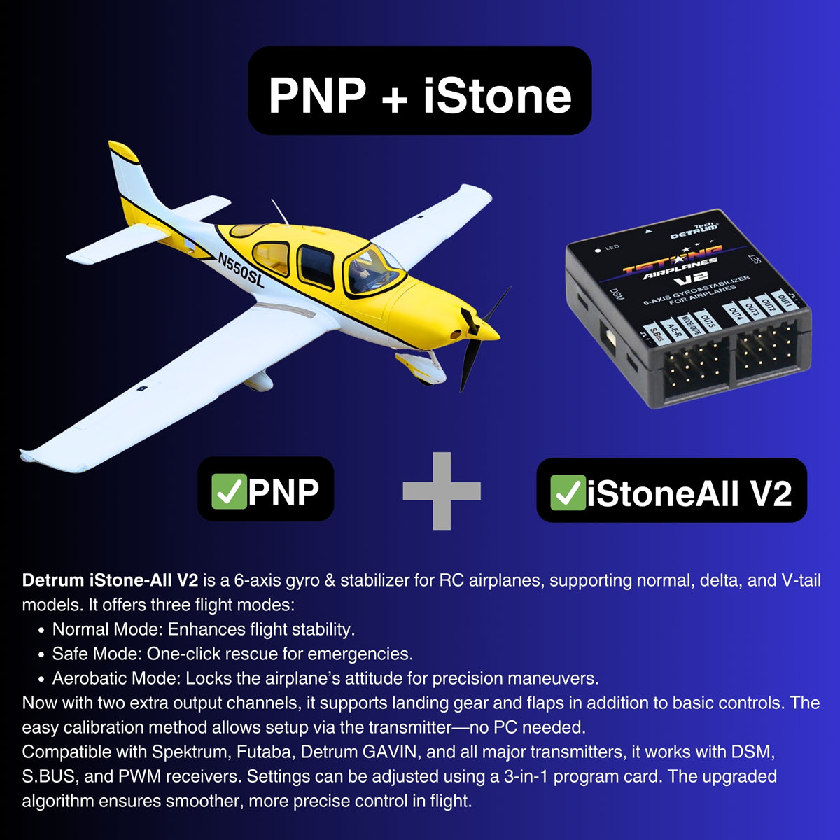 Dynam Cirrus SR22 V3 Trainer 3S 4S Yellow RC Beginner Scale Airplane 1.4m Flaps PNP iStone