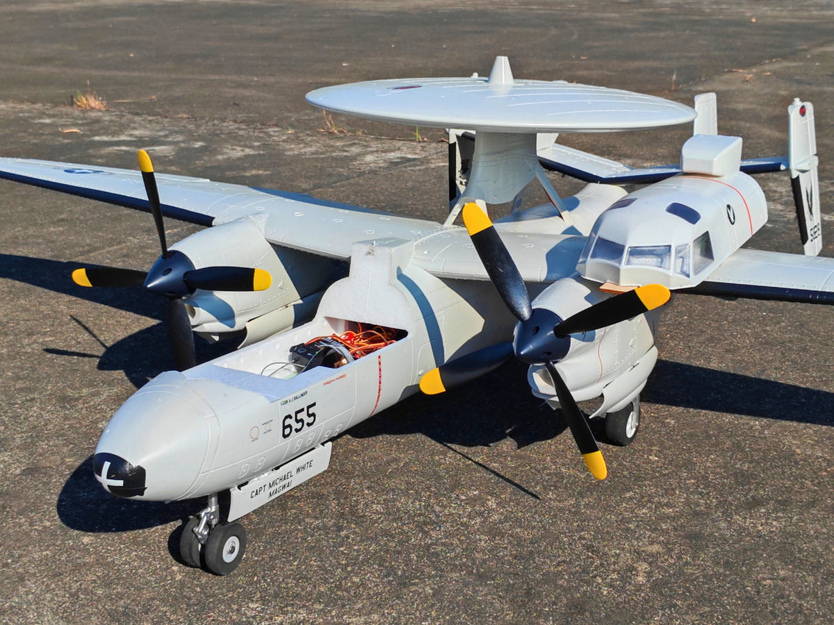 🌟🎉 Neuerscheinung! Jetzt vorbestellen: Dynam E-2C Hawkeye AEW 1500mm Zweimotoriges RC-Flugzeug mit 360° drehbarem Radar