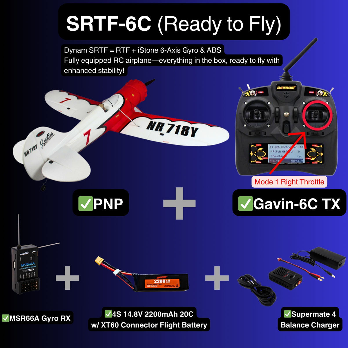 Dynam Gee Bee Y V2 Sport 3D Aerobatic 4S RC Plane 1300mm Wingspan SRTF 6C Mode 1