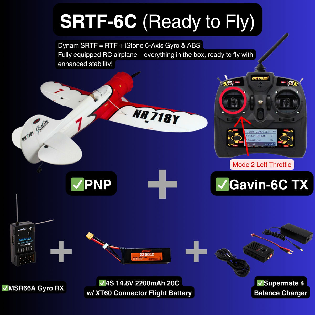 Dynam Gee Bee Y V2 Sport 3D Aerobatic 4S RC Plane 1300mm Wingspan SRTF 6C Mode 2