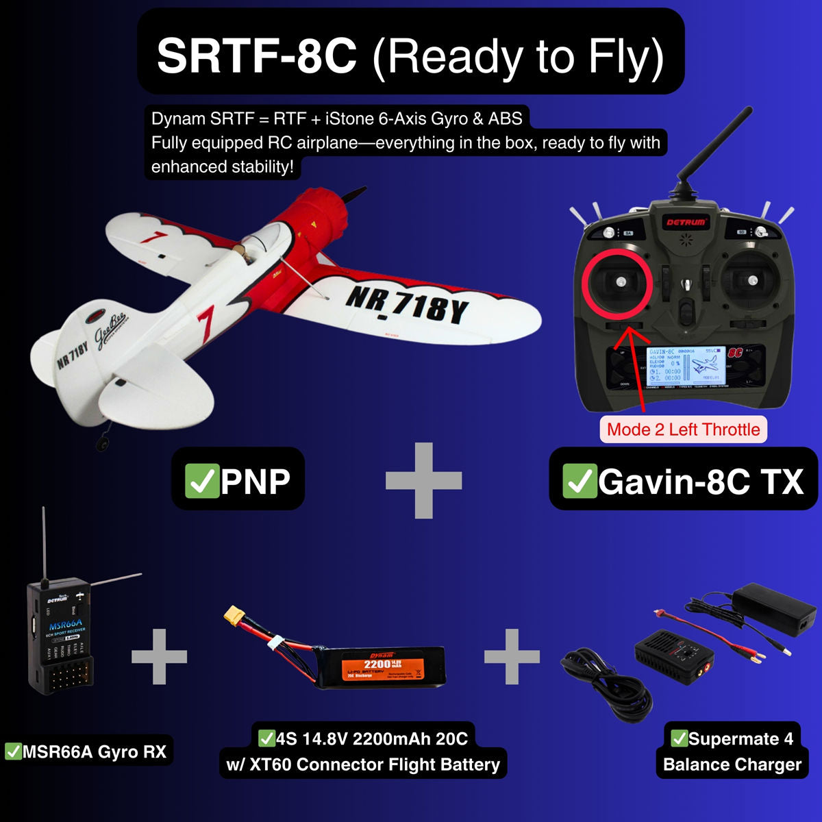Dynam Gee Bee Y V2 Sport 3D Aerobatic 4S RC Plane 1300mm Wingspan SRTF 8C Mode 2
