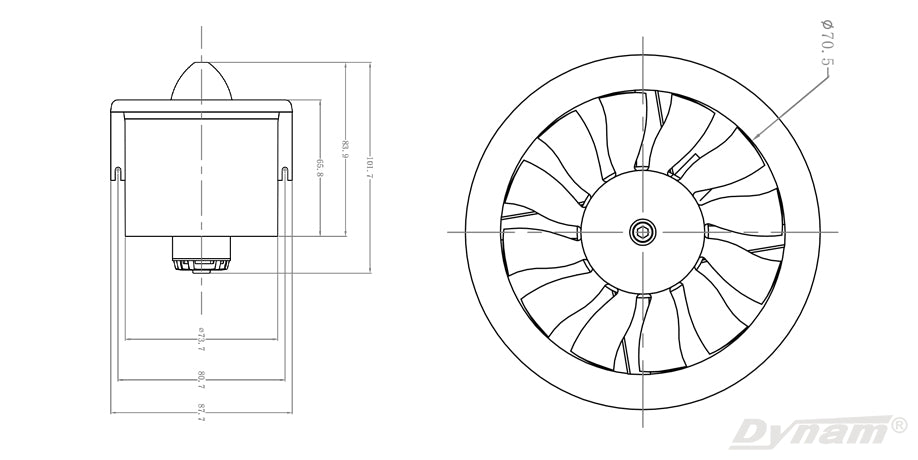 Dynam 70mm 12-Blade 4S EDF Power System z Silnikiem Bezszczotkowym TC-2827-2600KV Outrunner