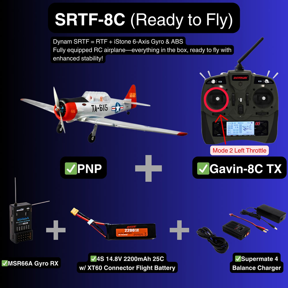 Dynam AT 6 Texan V3 4S RC Warbird Plane 1400mm Wingspan w 3 Flap SRTF 8C Mode 2