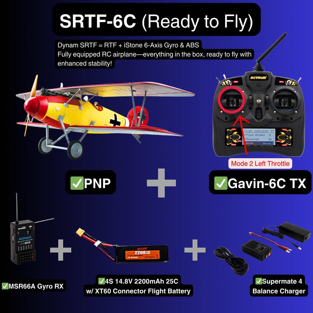 Dynam Albatros D.Va V2 4S RC Warbird Biplane 1300mm 51 Wingspan SRTF 6C Mode 2