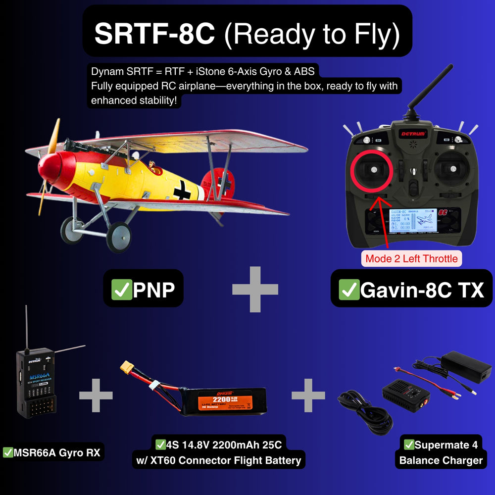 Dynam Albatros D.Va V2 4S RC Warbird Biplane 1300mm 51 Wingspan SRTF 8C Mode 2