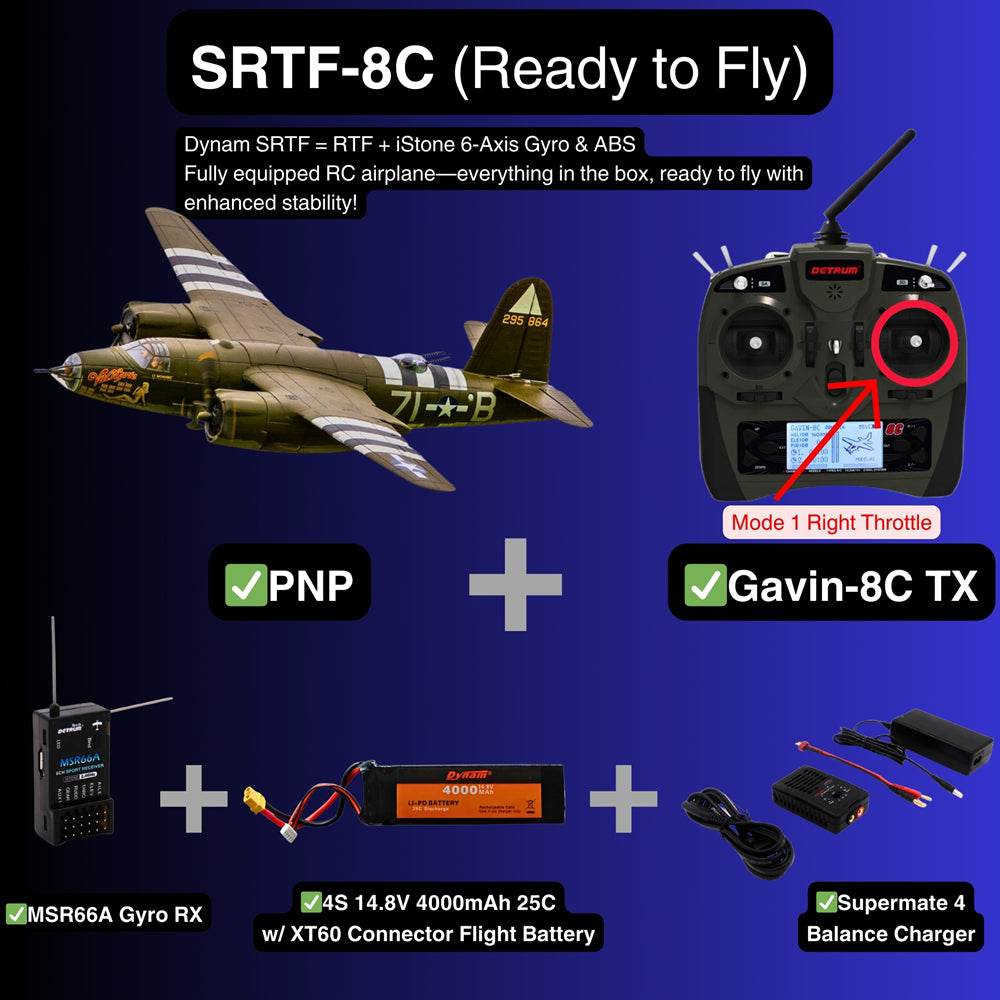 Dynam B 26 Marauder Green 4S Twin Engine RC Warbird Plane SRTF 8C Mode 1