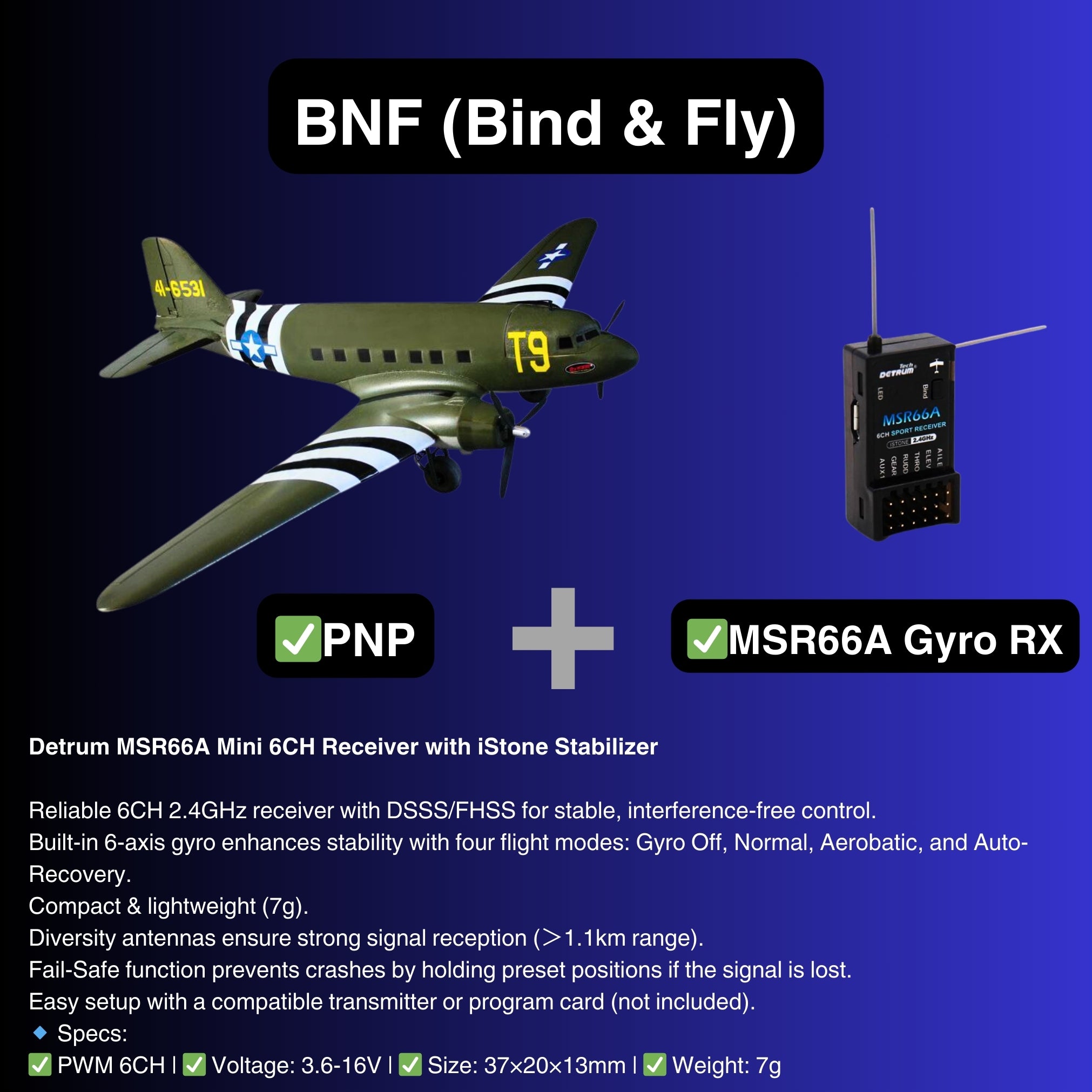 Dynam C 47 Skytrain V2 Green RC Warbird Plane BNF