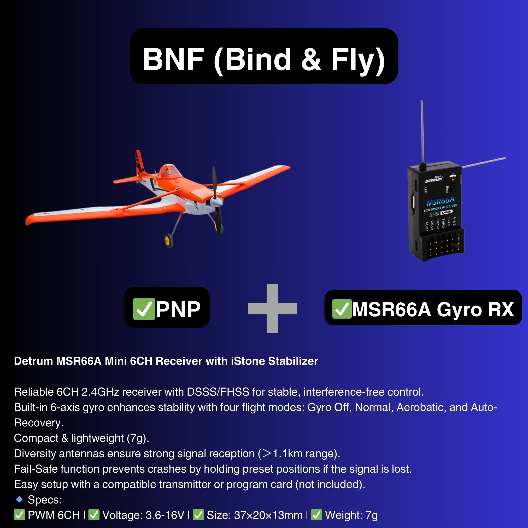 Dynam Cessna 188 Crop Duster V2 Orange 4S RC Scale Plane BNF