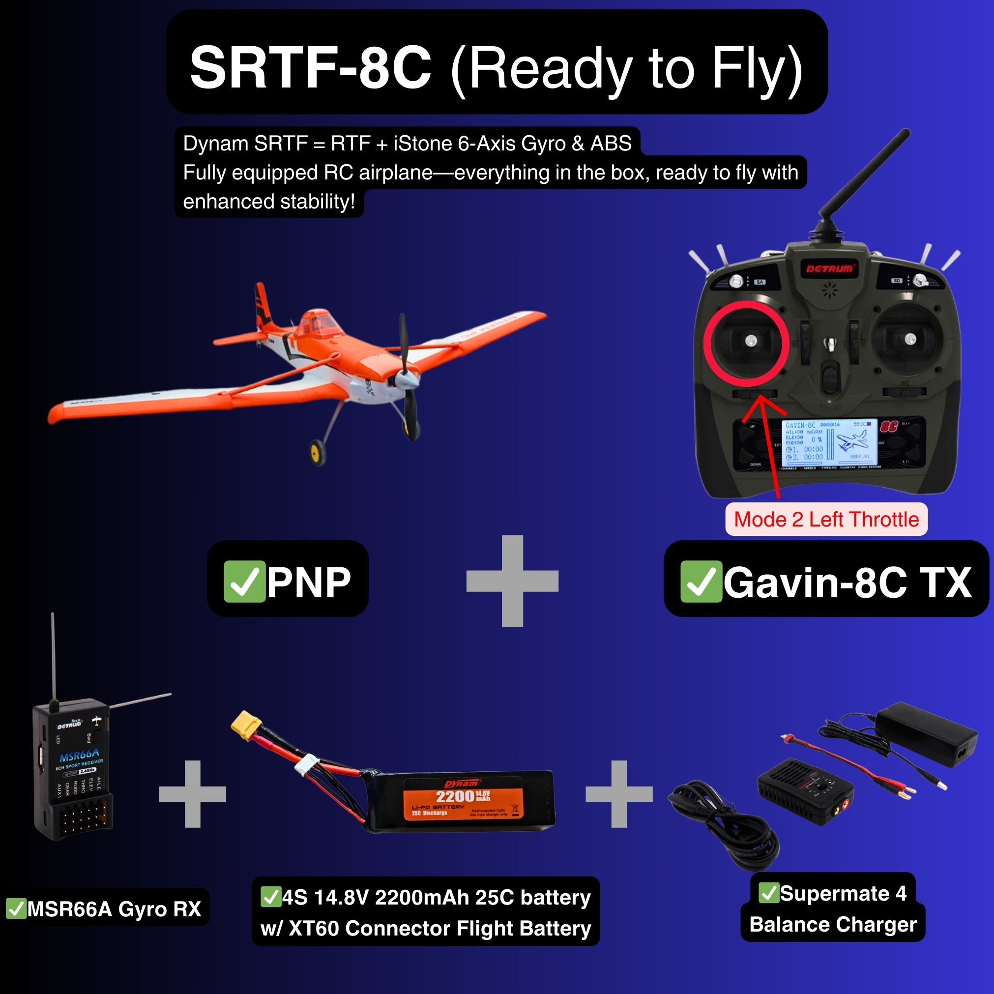 Dynam Cessna 188 Crop Duster V2 Orange 4S RC Scale Plane SRTF 8C Mode 2