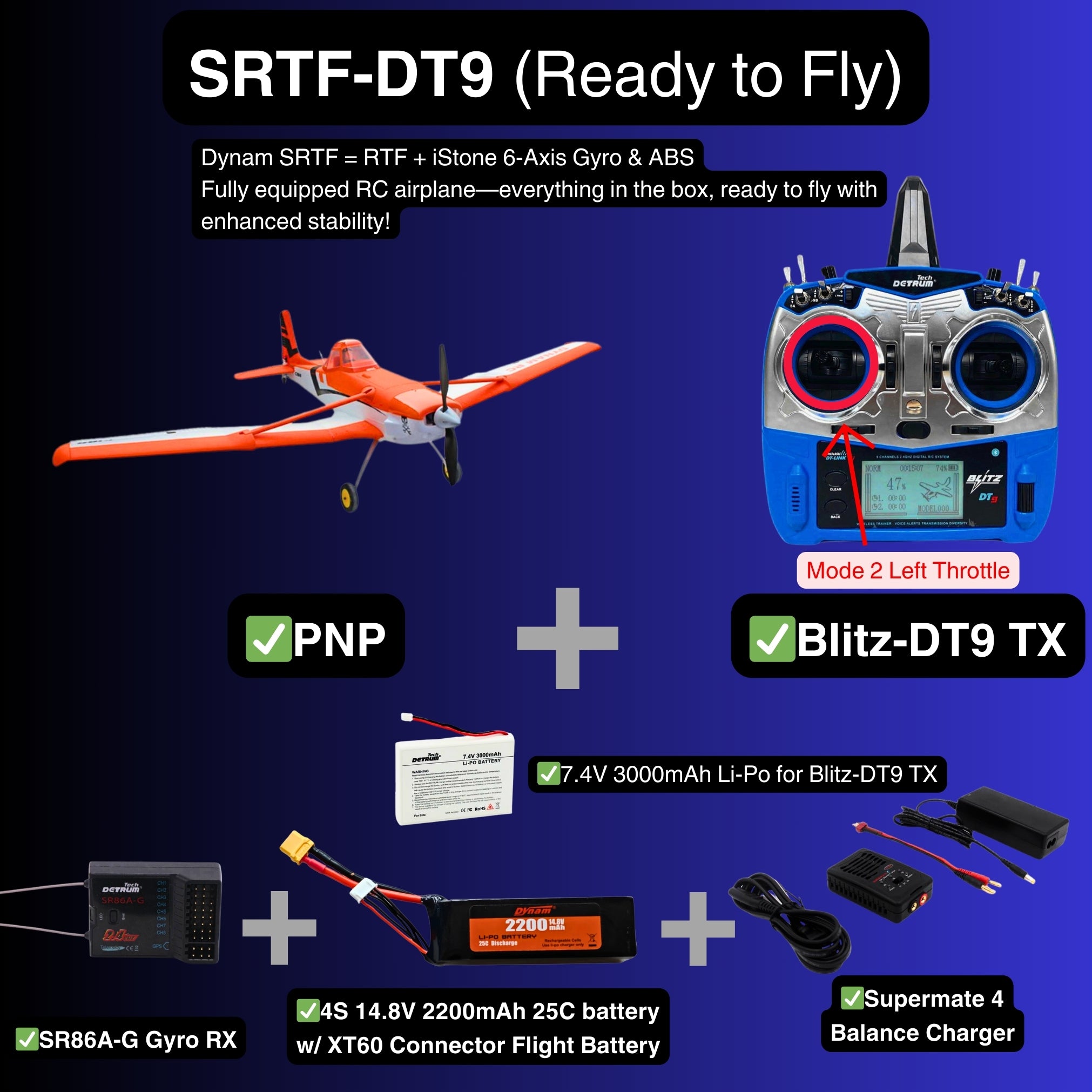 Dynam Cessna 188 Crop Duster V2 Orange 4S RC Scale Plane SRTF DT9 Mode 2