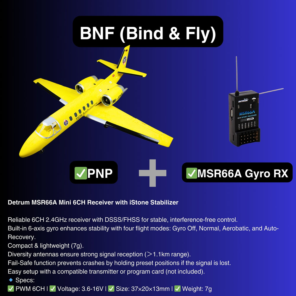 Dynam Cessna 550 Turbo Jet V2 Yellow 4S Twin 64mm EDF RC Jet BNF