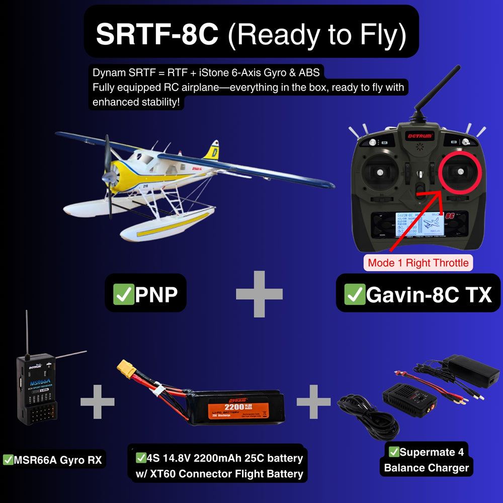 Dynam DHC 2 Beaver V2 Blue 4S SeaLand RC Seaplane SRTF 8C Mode 1