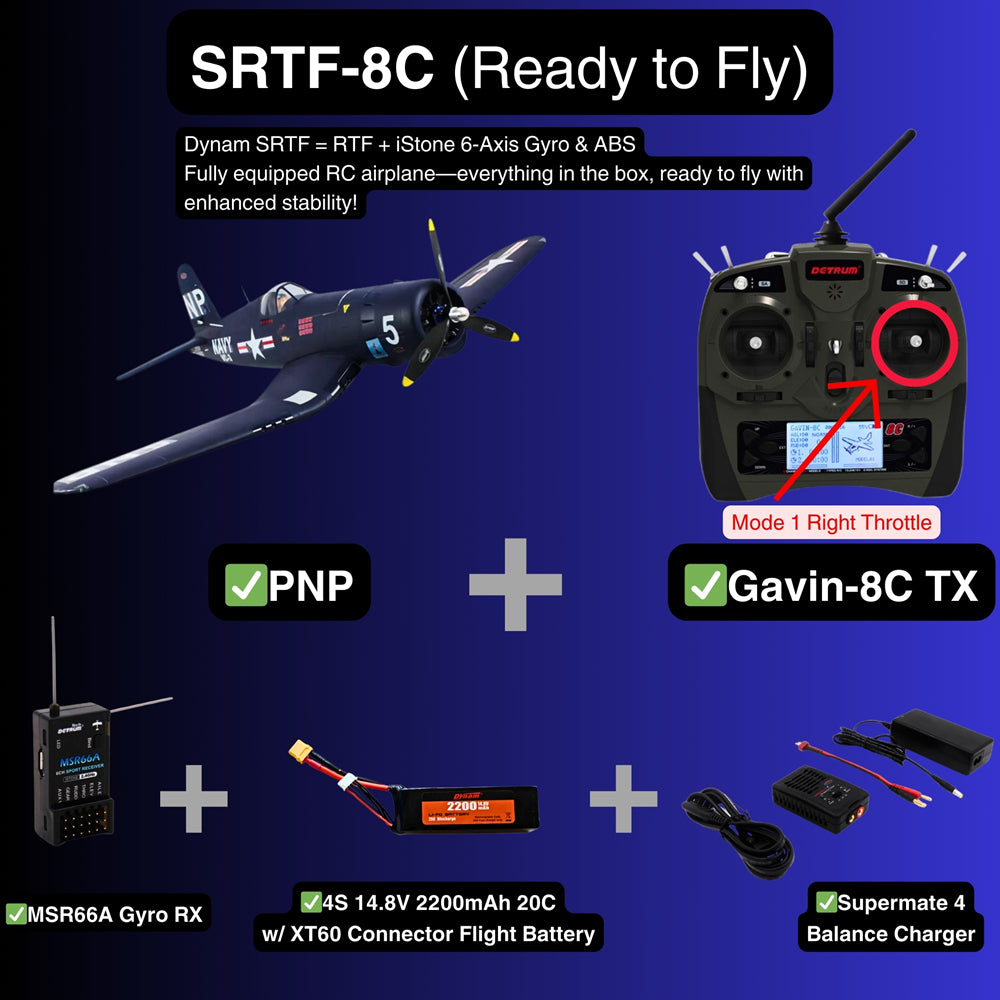 Dynam F4U Corsair V2 4S RC Warbird Plane 1300mm w Flaps SRTF 8C Mode 1