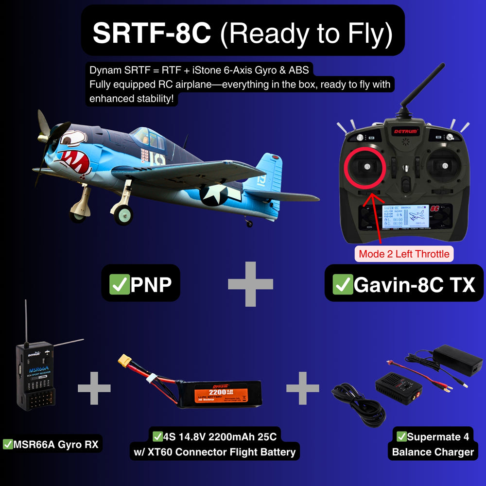 Dynam F6F Hellcat V2 4S RC Warbird Plane 1300mm w Flaps SRTF 8C Mode 2