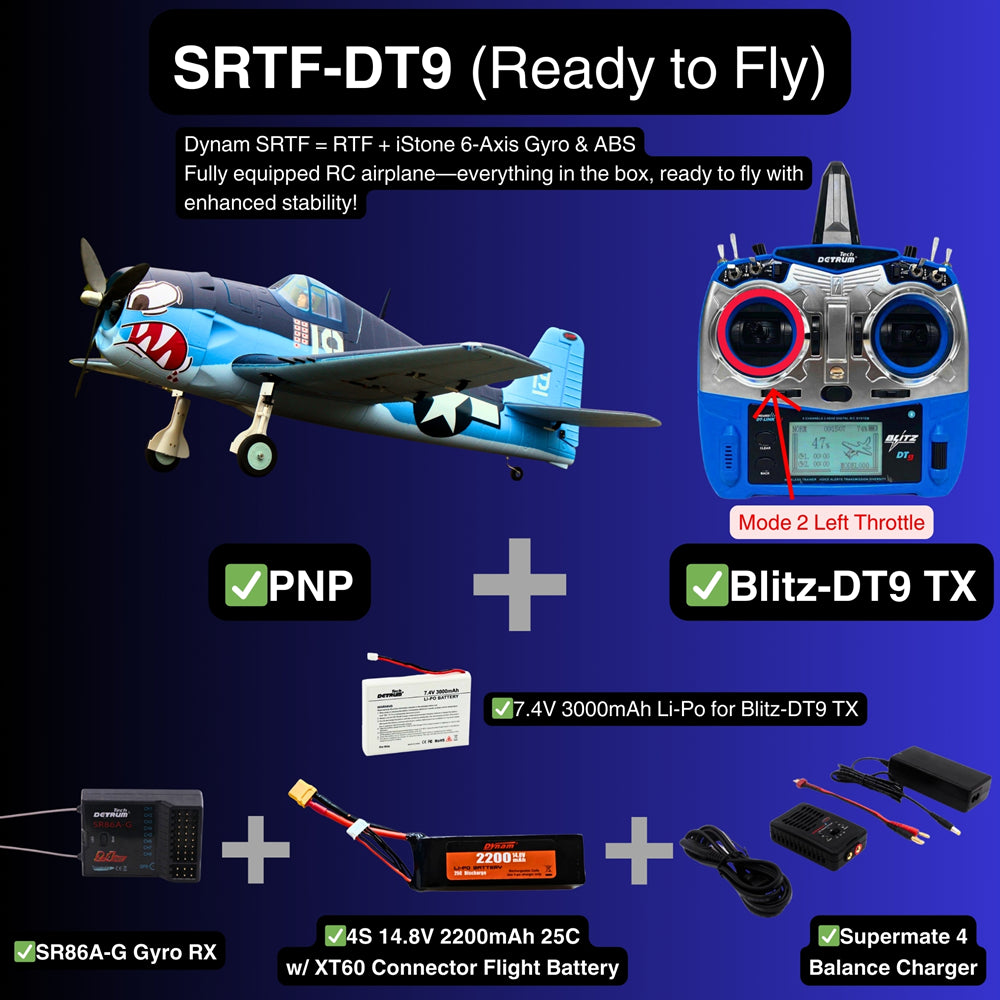 Dynam F6F Hellcat V2 4S RC Warbird Plane 1300mm w Flaps SRTF DT9 Mode 2