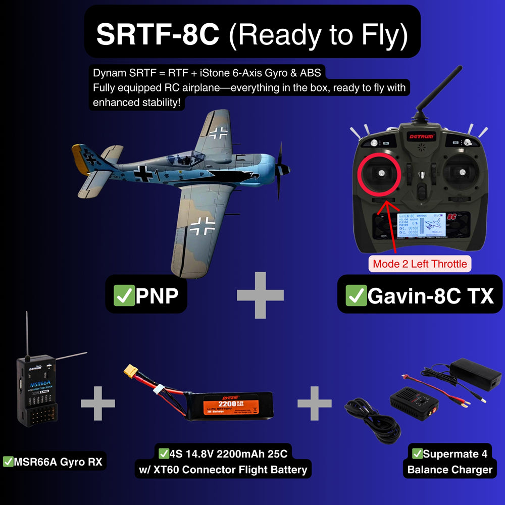 Dynam Focke Wulf FW 190 V3 4S RC Warbird Plane 1300mm w Flaps SRTF 8C Mode 2