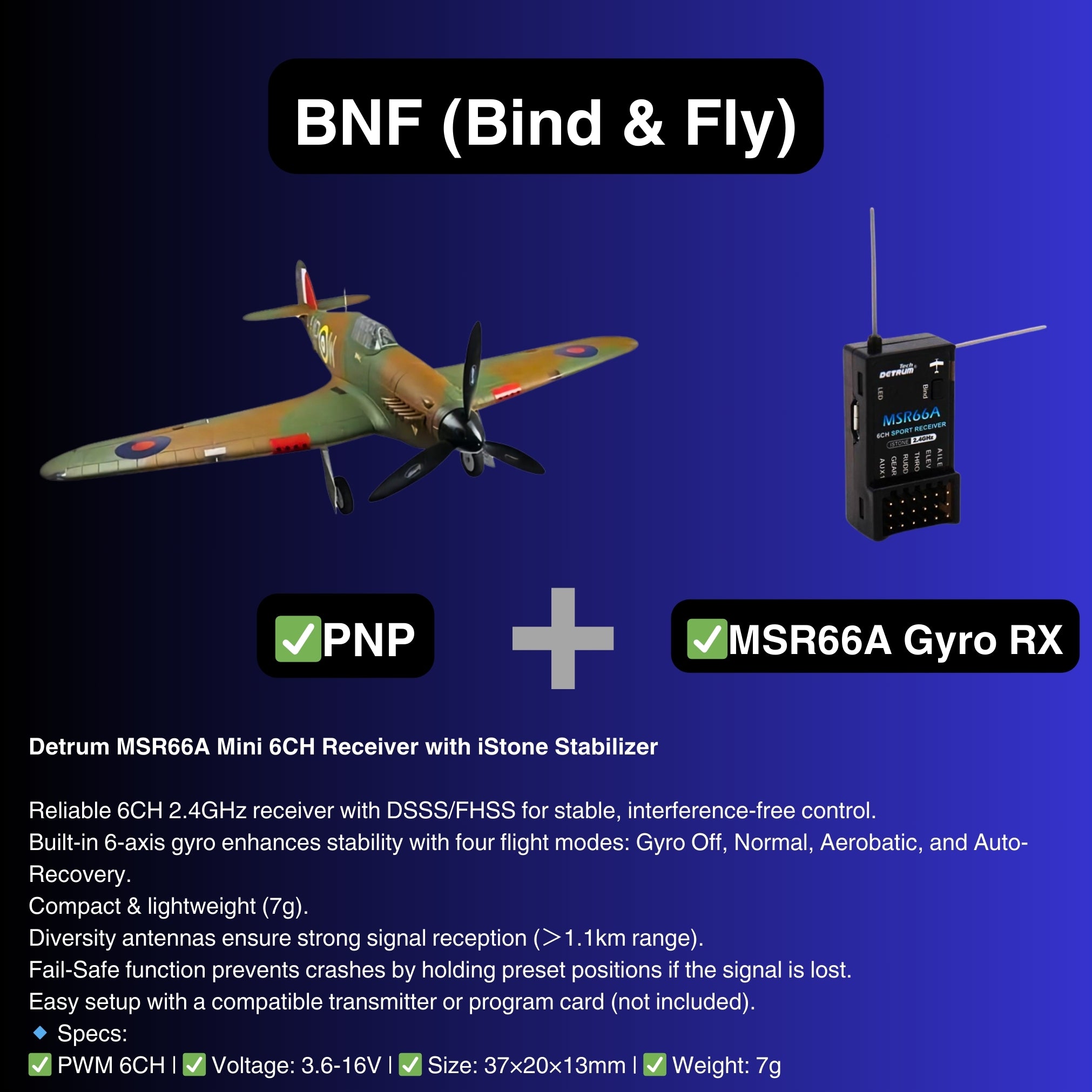 Dynam Hawker Hurricane V2 4S RC Warbird Plane 1250mm w Flaps BNF