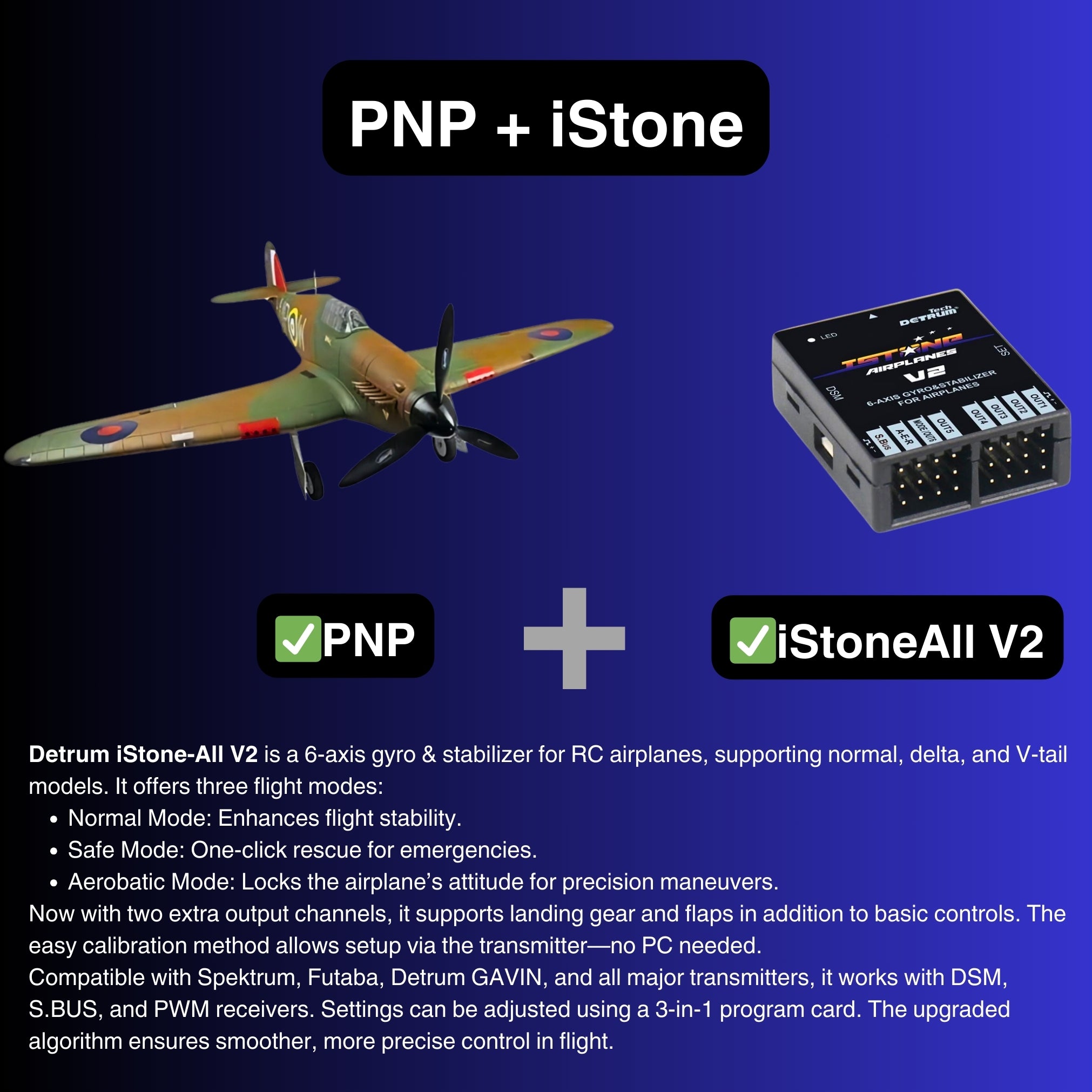 Dynam Hawker Hurricane V2 4S RC Warbird Plane 1250mm w Flaps PNP iStone