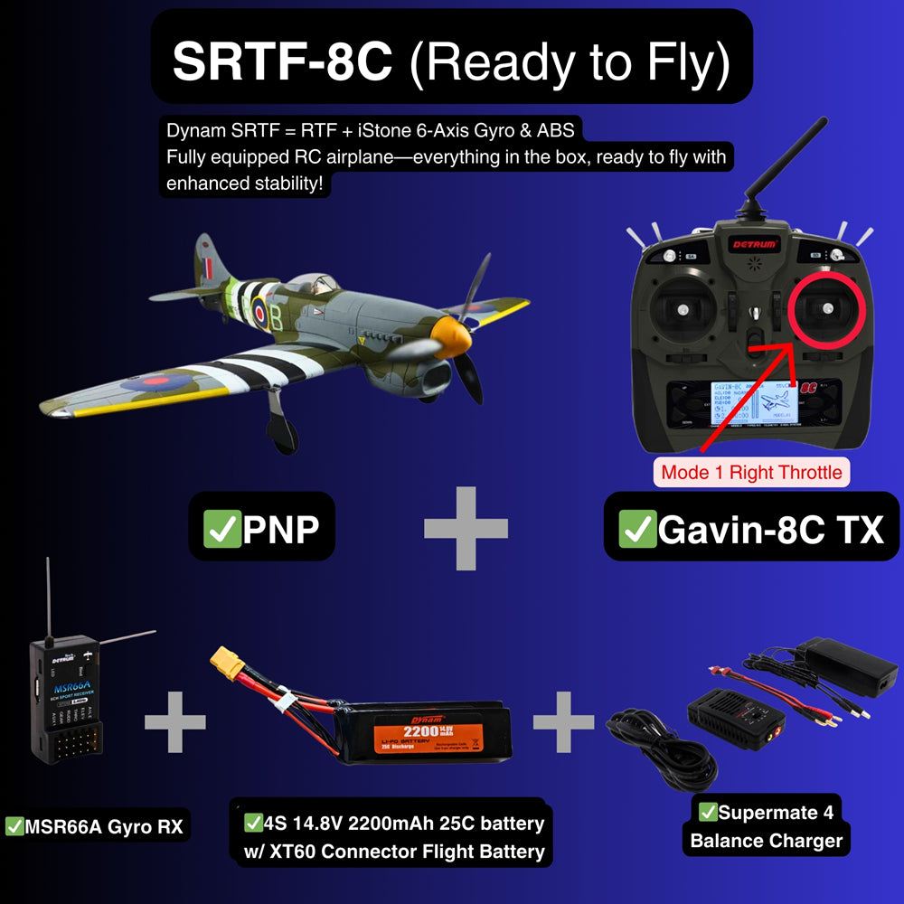 Dynam Hawker Tempest V2 4S RC Warbird SRTF 8C Mode 1