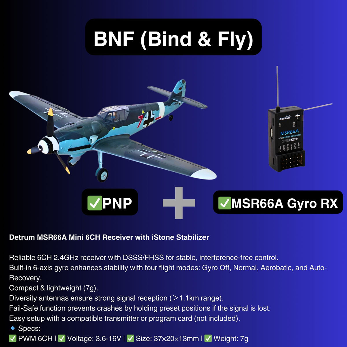 Dynam Messerschmitt BF 109 V2 4S RC Warbird Plane 1300mm w Flaps BNF