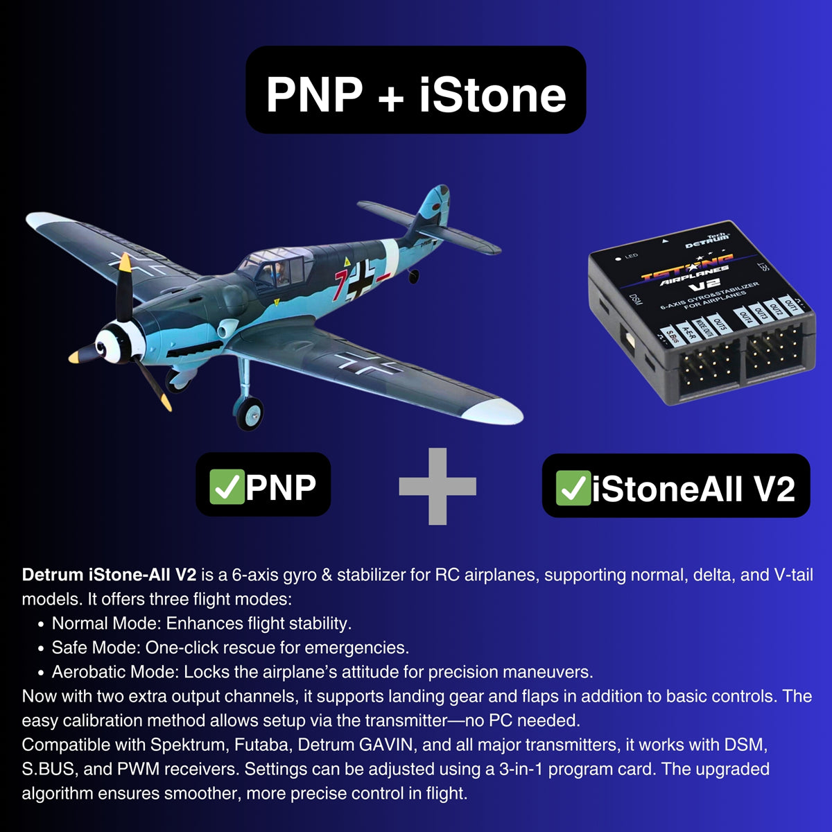 Dynam Messerschmitt BF 109 V2 4S RC Warbird Plane 1300mm w Flaps PNP iStone