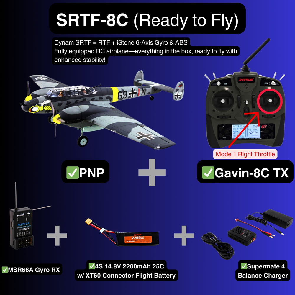 Dynam Messerschmitt BF 110 V3 4S Twin Engine RC Warbird Plane 1500mm w Flaps SRTF 8C Mode 1