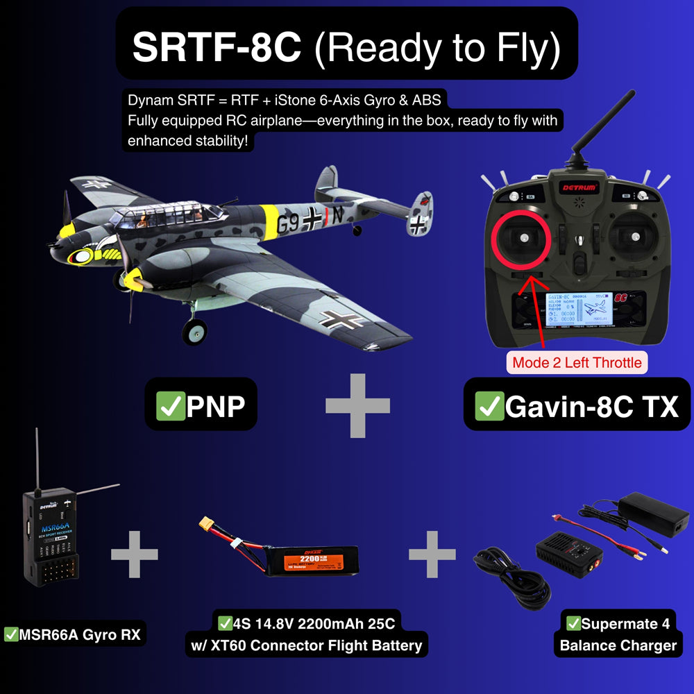 Dynam Messerschmitt BF 110 V3 4S Twin Engine RC Warbird Plane 1500mm w Flaps SRTF 8C Mode 2