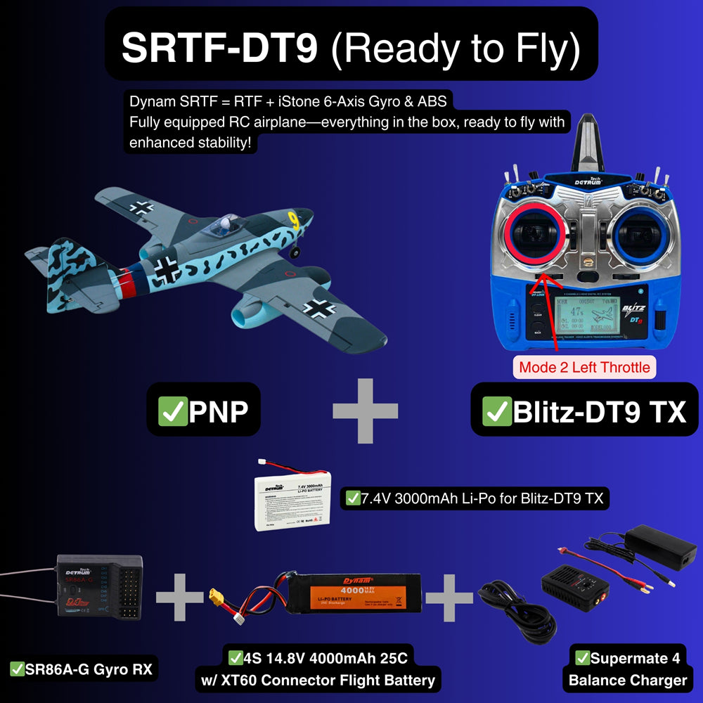 Dynam Messerschmitt Me 262 V2 4S Twin 70mm EDF RC Jet SRTF DT9 Mode 2