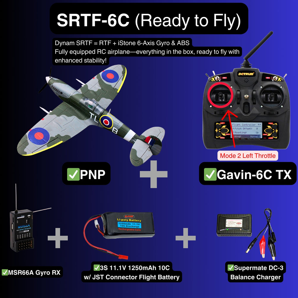 Dynam Mini Spitfire V2 RC Warbird Plane SRTF 6C Mode 2