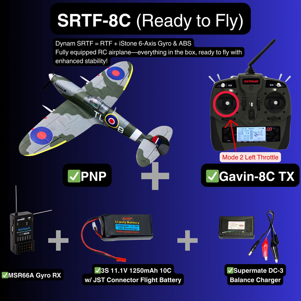 Dynam Mini Spitfire V2 RC Warbird Plane SRTF 8C Mode 2