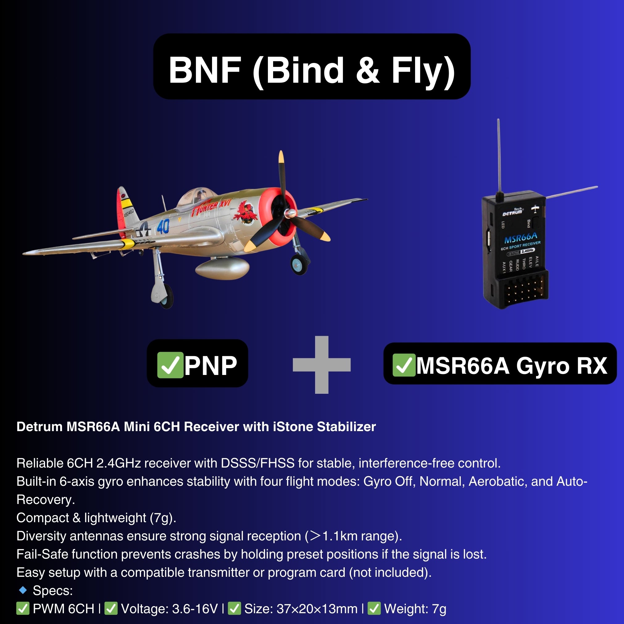 Dynam P 47D Thunderbolt V2 4S RC Warbird Plane BNF