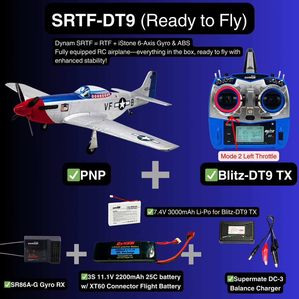 Dynam P 51 Mustang V2 Fred Glover RC Warbird Plane SRTF DT9 Mode 2