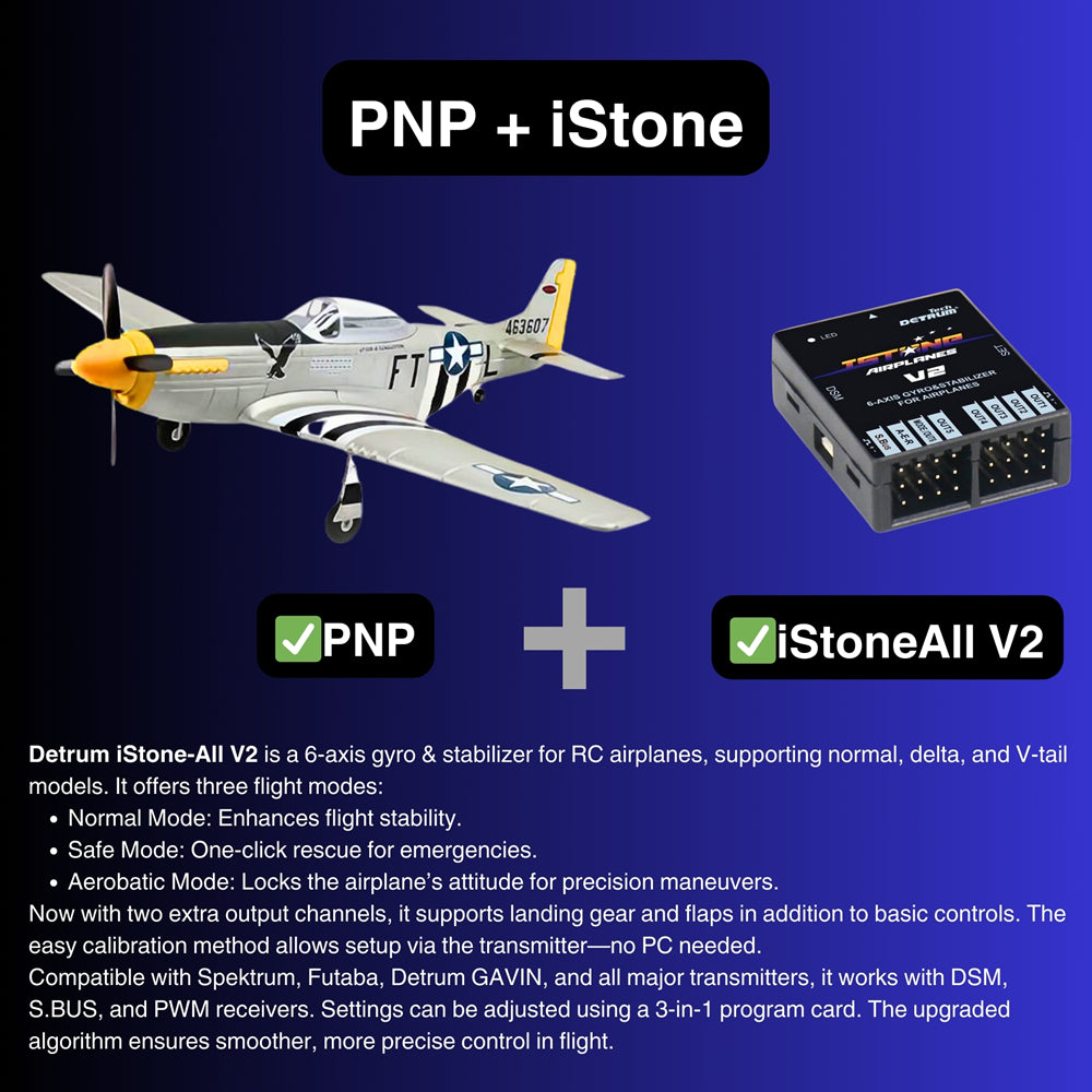 Dynam P 51 Mustang V2 Silver RC Warbird Plane PNP iStone