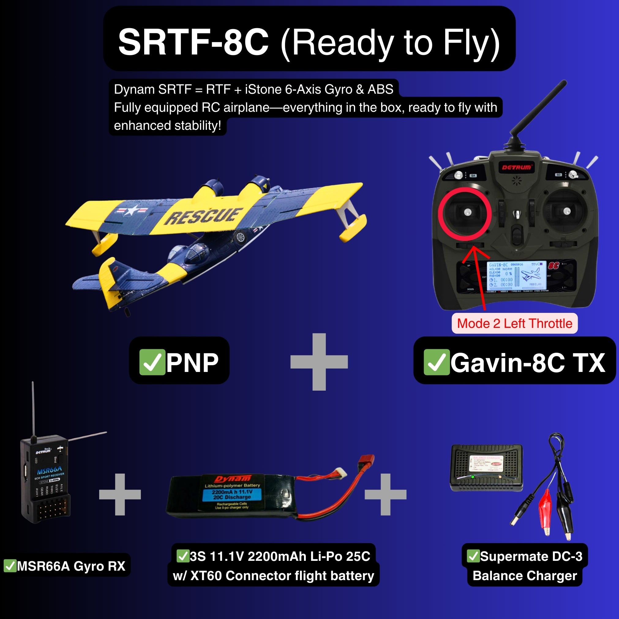 Dynam PBY Catalina V2 Blue Twin Engine RC Seaplane SRTF 8C Mode 2