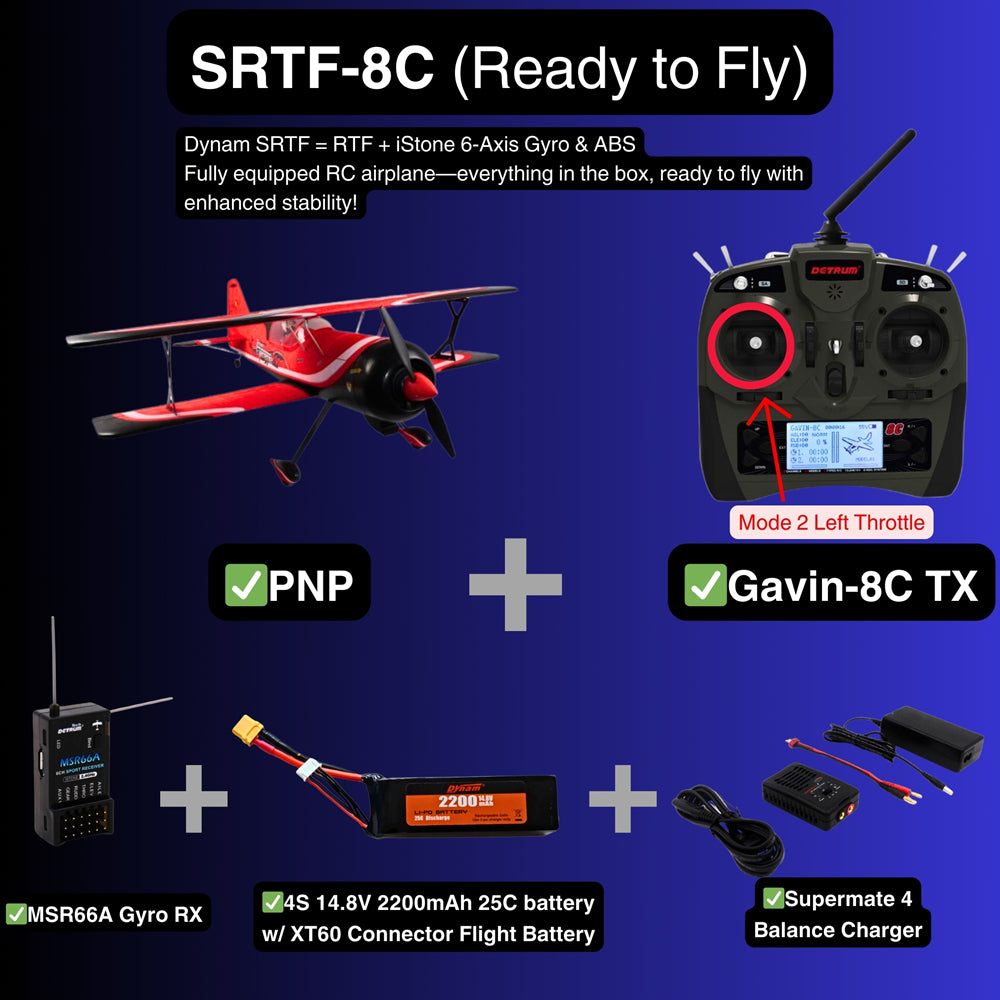 Dynam Pitts Python Model 12 Red 4S RC 3D Aerobatic Sport Biplane SRTF 8C Mode 2