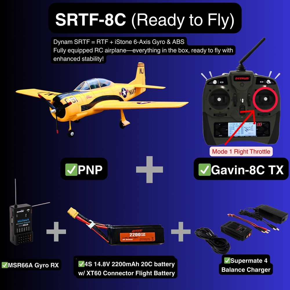 Dynam_T-28_Trojan_V2_Yellow_4S_RC_Warbird_Plane_SRTF-8C_Mode_1