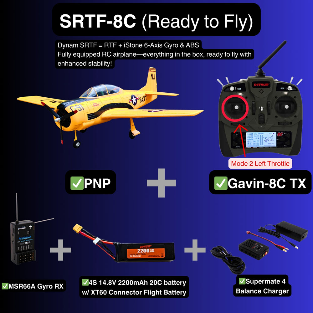 Dynam_T-28_Trojan_V2_Yellow_4S_RC_Warbird_Plane_SRTF-8C_Mode_2
