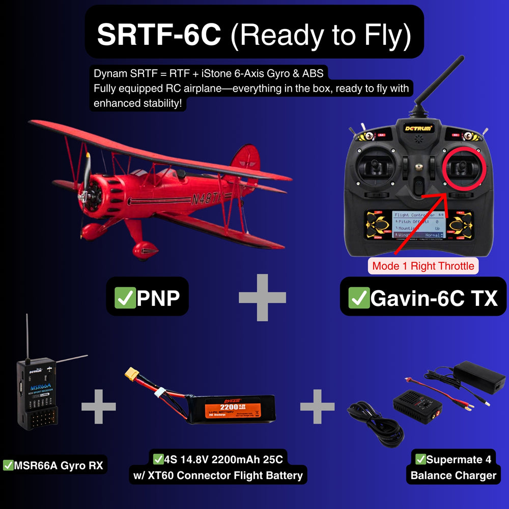 Dynam Waco YMF 5D V2 Red 4S RC Biplane 1.3m Wingspan SRTF 6C Mode 1