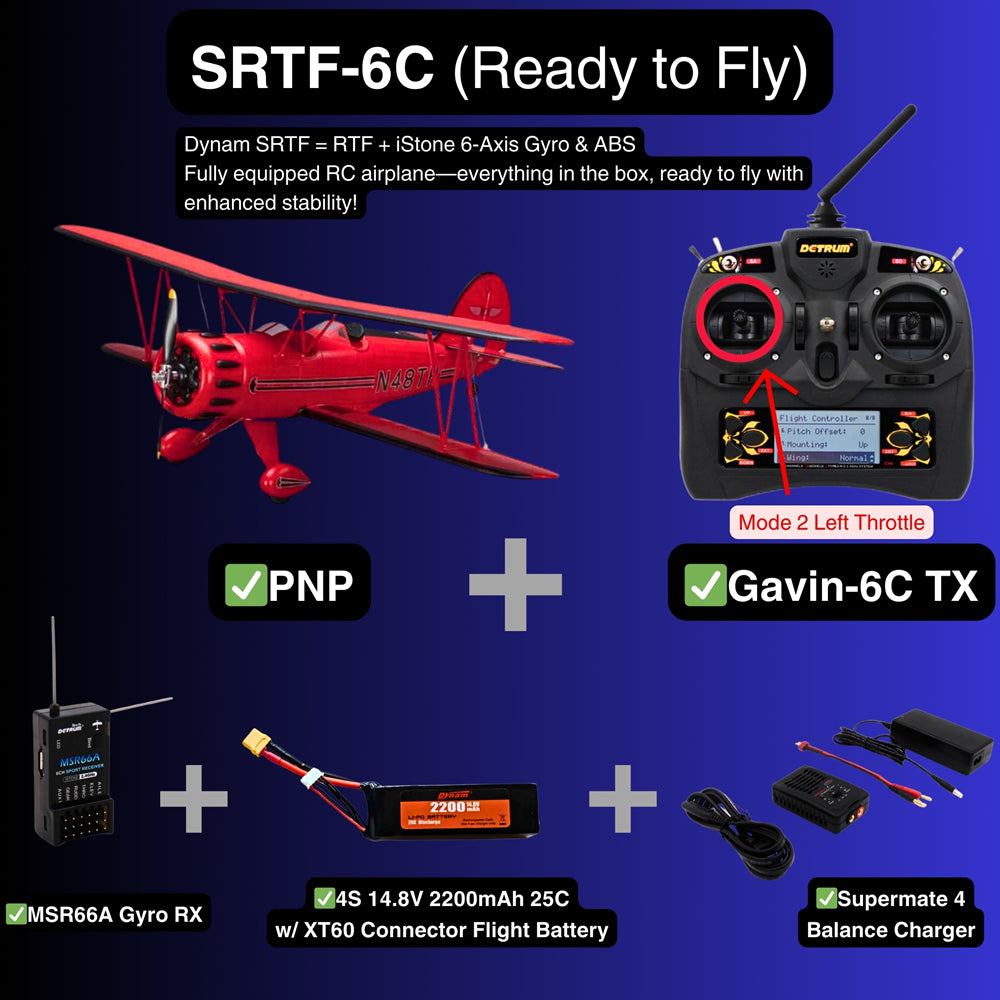 Dynam Waco YMF 5D V2 Red 4S RC Biplane 1.3m Wingspan SRTF 6C Mode 2