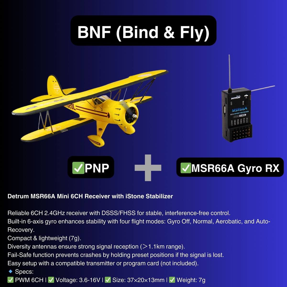 Waco YMF 5D V2 Yellow 4S RC Biplane 1300mm 51 Wingspan BNF