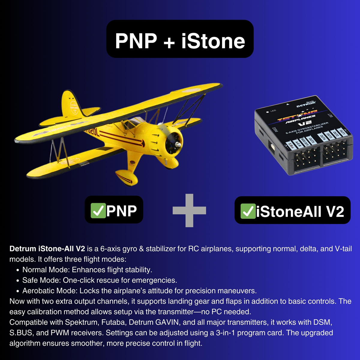 Waco YMF 5D V2 Yellow 4S RC Biplane 1300mm 51 Wingspan PNP iStone