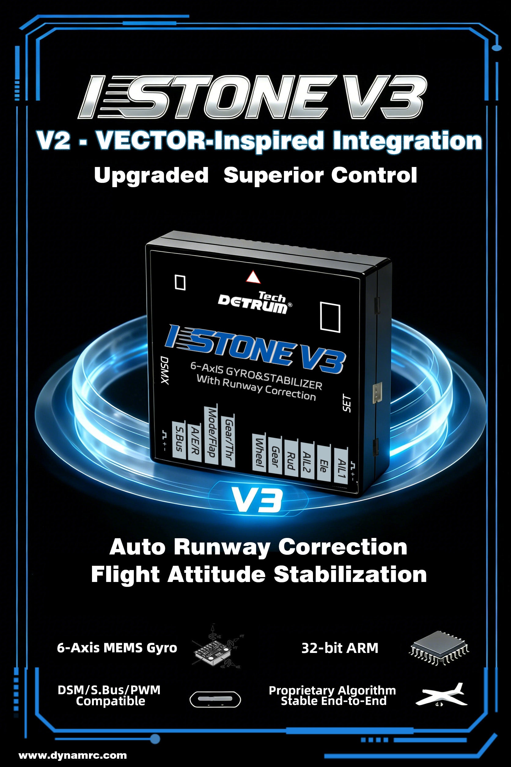🌟🎉 New Release! Detrum iStone V3 6-Axis Gyro Stabilizer with Runway Correction for RC Airplane PWM/S.BUS/DSM Compatible