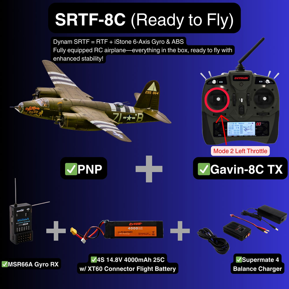 Dynam B-26 Marauder Green 4S Twin-Engine RC Warbird Bomber w/ Flaps SRTF-8C Mode