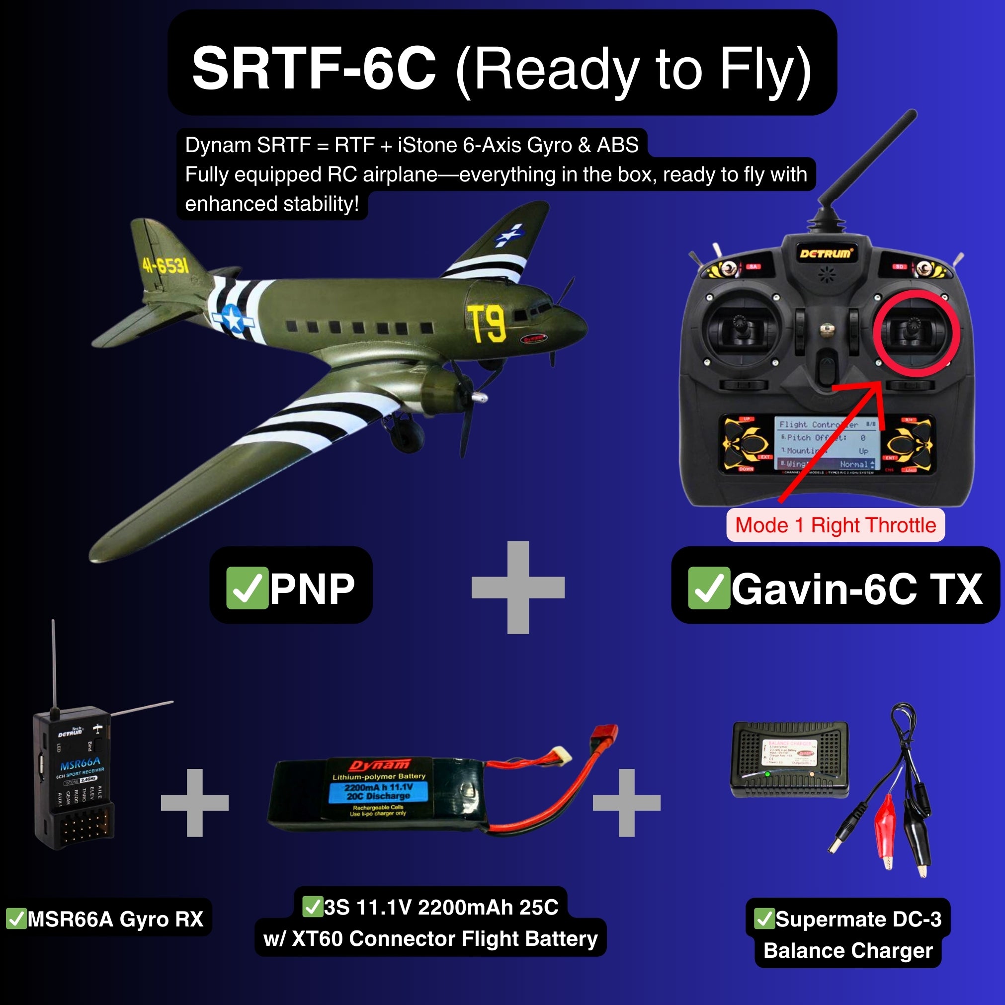 Dynam C-47 Skytrain V2 Green RC Warbird 1.5m Wingspan